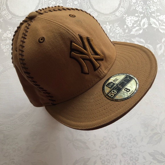 New Era 59Fifty RARE!! 100% Wool Brown NY New York Yankees Cap Hat 8” Inches - Picture 1 of 14